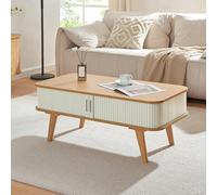Table basse Tysvær bambou 100 x 50 x 40 cm naturel blanc crème