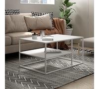[en.casa] Table Basse du Salon Rectangulaire Acier Solide Robuste Étagère de Rangement 45 x 90 x 60 cm Blanc