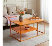 [en.casa] Table Basse du Salon Rectangulaire Acier Solide Robuste Étagère de Rangement 45 x 90 x 60 cm Orange