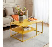 [en.casa] Table Basse du Salon Rectangulaire Acier Solide Robuste Étagère de Rangement 45 x 90 x 60 cm Jaune