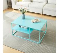 [en.casa] Table Basse du Salon Rectangulaire Acier Solide Robuste Étagère de Rangement 45 x 90 x 60 cm Bleu Menthe