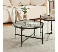 [en.casa] Table Basse Élégante avec Plateau Rond en Verre Trempé de 5 mm Table d'Appoint Design Intemporel pour Salon Chambre Bureau Métal 61 x 40 cm Noir