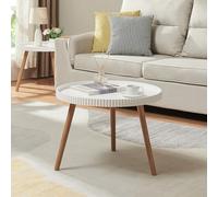 [en.casa] Table Basse Moderne avec Plateau Ronde et Spacieux Table d'Appoint Bout de Canapé Table de Chevet Stable Intemporel Salon Chambre Bureau MDF Bambou 45 x 60 cm Blanc Naturel
