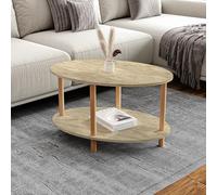 [en.casa] Table Basse Ovale avec Surface de Rangement Meuble de Salon Design Panneau de Particules Bois de Hêtre 43 x 70 x 44 cm Travertin Naturel