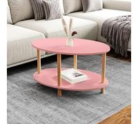 [en.casa] Table Basse Ovale avec Surface de Rangement Meuble de Salon Design Panneau de Particules Bois de Hêtre 43 x 70 x 44 cm Rose Naturel