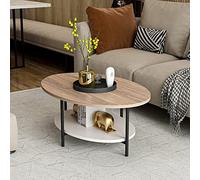 [en.casa] Table Basse Ovale avec Surface de Rangement Meuble de Salon Design Panneau de Particules Métal 36 x 90 x 60 cm Effet Chêne Blanc Noir