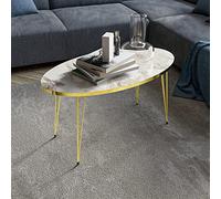 [en.casa] Table Basse Ovale Table de Nuit de Chevet Stylée Panneau de Particules Métal 43 x 90 x 50 cm Marbre Blanc Or