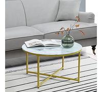 [en.casa] Table Basse pour Salon Meuble Rond Design pour Intérieur Verre Laqué Acier Revêtu par Poudre 45 x 80 cm Marbre Blanc Doré