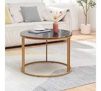 [en.casa] Table Basse Ronde Table de Nuit de Chevet Stylée Design Intemporel pour Salon Chambre Bureau Panneau de Particules Métal 50 x 70 cm Marbre Noir Or