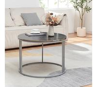 [en.casa] Table Basse Ronde Table de Nuit de Chevet Stylée Design Intemporel pour Salon Chambre Bureau Panneau de Particules Métal 50 x 70 cm Marbre Noir Argent
