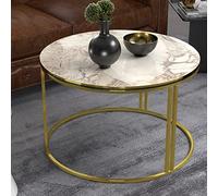 [en.casa] Table Basse Ronde Table de Nuit de Chevet Stylée Panneau de Particules Métal 50 x 70 cm Marbre Blanc Or