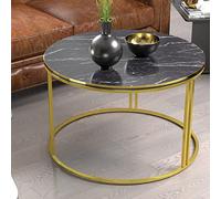 Table basse Aulum ronde 50 x 70 cm marbre noir or [en.casa]