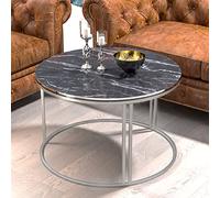 [en.casa] Table Basse Ronde Table de Nuit de Chevet Stylée Panneau de Particules Métal 50 x 70 cm Marbre Noir Argent