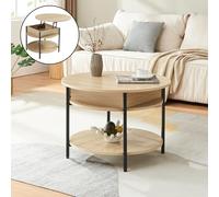 [en.casa] Table Basse Ronde Transformable avec Plateau Relevable et Compartiment de Rangement Intérieur Table d'Appoint Moderne Stable Salon Panneau de Particules Acier 70 x 49 cm Effet Chêne
