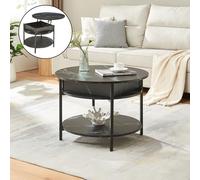 [en.casa] Table Basse Ronde Transformable avec Plateau Relevable et Compartiment de Rangement Intérieur Table d'Appoint Moderne Stable Salon Panneau de Particules Acier 70 x 49 cm Effet Marbre Noir