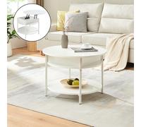 [en.casa] Table Basse Ronde Transformable avec Plateau Relevable et Compartiment de Rangement Intérieur Table d'Appoint Moderne Stable Salon Panneau de Particules Acier 70 x 49 cm Blanc
