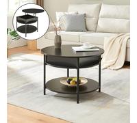 [en.casa] Table Basse Ronde Transformable avec Plateau Relevable et Compartiment de Rangement Intérieur Table d'Appoint Moderne Stable Salon Panneau de Particules Acier 70 x 49 cm Noir
