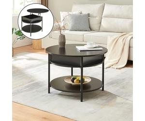 [en.casa] Table Basse Ronde Transformable avec Plateau Relevable et Compartiment de Rangement Intérieur Table d'Appoint Moderne Stable Salon Panneau de Particules Acier 70 x 49 cm Noir