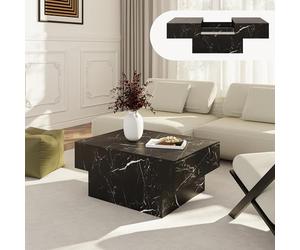 [en.casa] Table Basse Style Intemporel avec Plateau Extensible des 2 Côtés Rangement Pratique Moderne Excellente Stabilité pour Salon Chambre Bureau MDF 80 x 60 x 36 cm Effet Marbre Noir