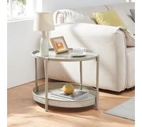 [en.casa] Table Basse Style Intemporel avec Plateau Ovale et Étagère de Rangement avec Rebord Effet Rotin pour Salon Chambre Bureau Métal 66 x 51 x 44 cm Taupe