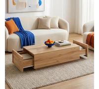 [en.casa] Table Basse Style Intemporel avec Plateau Rectangulaire et 2 Tiroirs Rangement Pratique Excellente Stabilité pour Salon Chambre Bureau MDF 104 x 50 x 40 cm Effet Chêne
