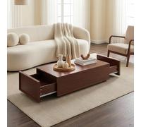 [en.casa] Table Basse Style Intemporel avec Plateau Rectangulaire et 2 Tiroirs Rangement Pratique Excellente Stabilité pour Salon Chambre Bureau MDF 104 x 50 x 40 cm Effet Noyer