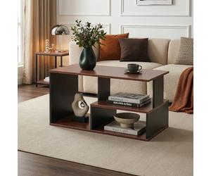 [en.casa] Table Basse Trond 80x40x42 cm avec Compartiments Noir Effet Noyer | Table d'appoint, Bout de canapé, Rectangulaire, Stable