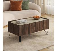 [en.casa] Table Basse Trorlon 100 x 50 x 40 cm Effet Noyer/Travertin | grand plateau rectangulaire, avec 2 tiroirs, construction robuste, design épuré