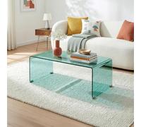 [en.casa] Table Basse Väsas en Verre Trempé de 10 mm Grand Plateau Rectangulaire Capacité de Charge 30 kg Design Élégant et Intemporel pour Salon Bureau 90 x 45 x 35 cm Vert