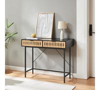 [en.casa] Table Console avec 2 Tiroirs Inférieures Table d'Appoint Style Industriel Polyvalent Design Intemporel Stable pour Entrée Salon Couloir Chambre Métal MDF Bambou 100 x 40 x 75 cm Noir Naturel
