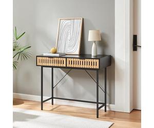 [en.casa] Table Console avec 2 Tiroirs Inférieures Table d'Appoint Style Industriel Polyvalent Design Intemporel Stable pour Entrée Salon Couloir Chambre Métal MDF Bambou 100 x 40 x 75 cm Noir Naturel