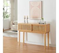 [en.casa] Table Console avec Compartiment de Rangement et 2 Portes Coulissantes Table d'Appoint Buffet pour Entrée Salon Salle à Manger Chambre Bambou 110 x 39 x 81 cm Naturel