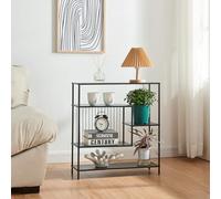 [en.casa] Table Console avec Compartiment de Rangement Ouvert et 2 Étagères Meuble d'Entrée Style Industriel Bibliothèque Design pour Salon Chambre Métal 66 x 60 x 20 cm Noir
