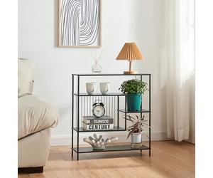[en.casa] Table Console avec Compartiment de Rangement Ouvert et 2 Étagères Meuble d'Entrée Style Industriel Bibliothèque Design pour Salon Chambre Métal 66 x 60 x 20 cm Noir