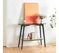 [en.casa] Table Console avec Étagère Inférieure Table D'Appoint avec Surface de Rangement pour Entrée Couloir Salon Bambou Toile Synthétique 100 x 35 x 80 cm Noir Effet Rotin