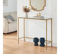 [en.casa] Table Console Design Industriel Table d'Appoint Rectangulaire Surface de Rangement Stable Élégant Métal MDF Salon Entrée Couloir 80 x 100 x 30 cm Or Transparent