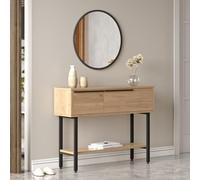 [en.casa] Table Console Design Intemporel Table d'Appoint avec 2 Compartiments de Rangement Rabattables Panneau de Particules Métal 100 x 30 x 76 cm Effet Chêne Noir