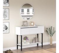 [en.casa] Table Console Design Intemporel Table d'Appoint avec 2 Compartiments de Rangement Rabattables Panneau de Particules Métal 100 x 30 x 76 cm Blanc Noir