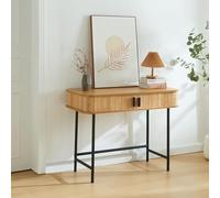 [en.casa] Table Console Design Scandinave Table d'Appoint avec 2 Compartiments de Rangement pour Entrée Salle à Manger Salon Couloir MDF Bambou Métal 100 x 50 x 76 cm Naturel Noir