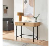 [en.casa] Table Console Design Scandinave Table d'Appoint avec 2 Compartiments de Rangement pour Entrée Salle à Manger Salon Couloir MDF Bambou Métal 100 x 50 x 76 cm Effet Marbre Blanc Naturel