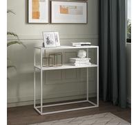 [en.casa] Table Console pour Entrée Salon Couloir Cuisine Table d'Appoint Meuble d'Entrée avec Surface de Rangement Métal 80 x 80 x 30 cm Blanc