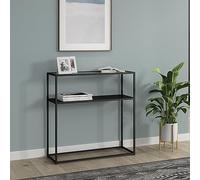 [en.casa] Table Console pour Entrée Salon Couloir Cuisine Table d'Appoint Meuble d'Entrée avec Surface de Rangement Métal Verre Trempé 80 x 80 x 30 cm Noir Transparent
