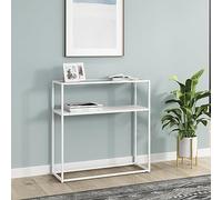 [en.casa] Table Console pour Entrée Salon Couloir Cuisine Table d'Appoint Meuble d'Entrée avec Surface de Rangement Métal Verre Trempé 80 x 80 x 30 cm Blanc Transparent