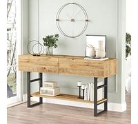 [en.casa] Table Console pour Salon Table d'Appoint avec Espace de Stockage Panneau de Particules Mélaminé Métal 76 x 139 x 43 cm Effet Chêne Rustique Noir