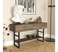 [en.casa] Table Console pour Salon Table d'Appoint avec Espace de Stockage Panneau de Particules Mélaminé Métal 76 x 139 x 43 cm Effet Chêne Foncé Noir