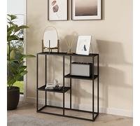 [en.casa] Table Console Strömstad avec 3 Surfaces de Rangement Table d'Entrée Étagère Autoportante Design Industriel Élégant Stable pour Salon Couloir Chambre Acier 80 x 80 x 26 cm Noir Mat