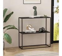 [en.casa] Table Console Style Intemporel Étagère Autoportante Moderne Table d'Appoint avec 2 Surfaces de Rangement pour Acier 80 x 80 x 26 cm Noir Mat