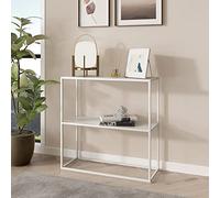 [en.casa] Table Console Style Intemporel Étagère Autoportante Moderne Table d'Appoint avec 2 Surfaces de Rangement pour Acier 80 x 80 x 26 cm Blanc Mat