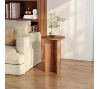 [en.casa] Table d’appoint avec Plateau Rond Petite Table Basse Bout de Canapé Guéridon Design Intemporel Salon Chambre Bureau Entrée Panneau de Particules 60 x 40 cm Effet Noyer
