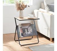 [en.casa] Table d’Appoint avec Porte-Revues Design Intemporel Retro Vintage Bout de Canapé Sellette pour Salon Chambre Bureau Magazines Journaux Métal MDF 48 x 40 x 30 cm Noir Effet Chêne